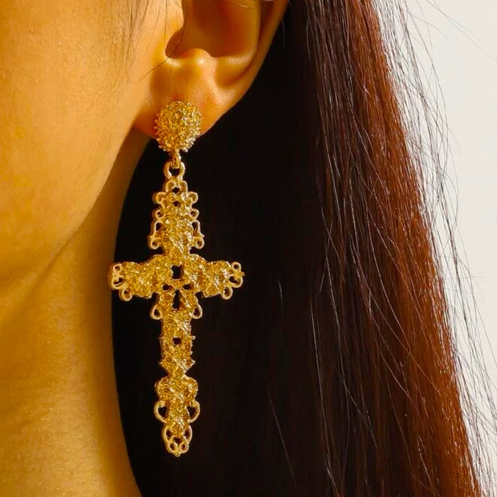 Gold Cross Earrings